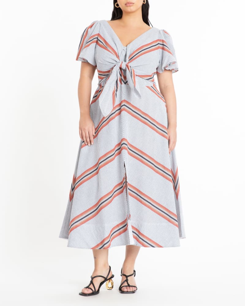 Front of a model wearing a size 16 Lonna Dress in Ginger Multi by Tanya Taylor. | dia_product_style_image_id:295848